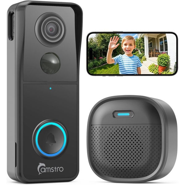CAMSTRO Doorbell Camera Wireless, 3K Video Doorbell with Chime, 2.4G WiFi Outdoor Security Cemera, Human Detection, 2-Way Audio, Night Vision, Voice Changer, Works with Alexa and Google Assistant